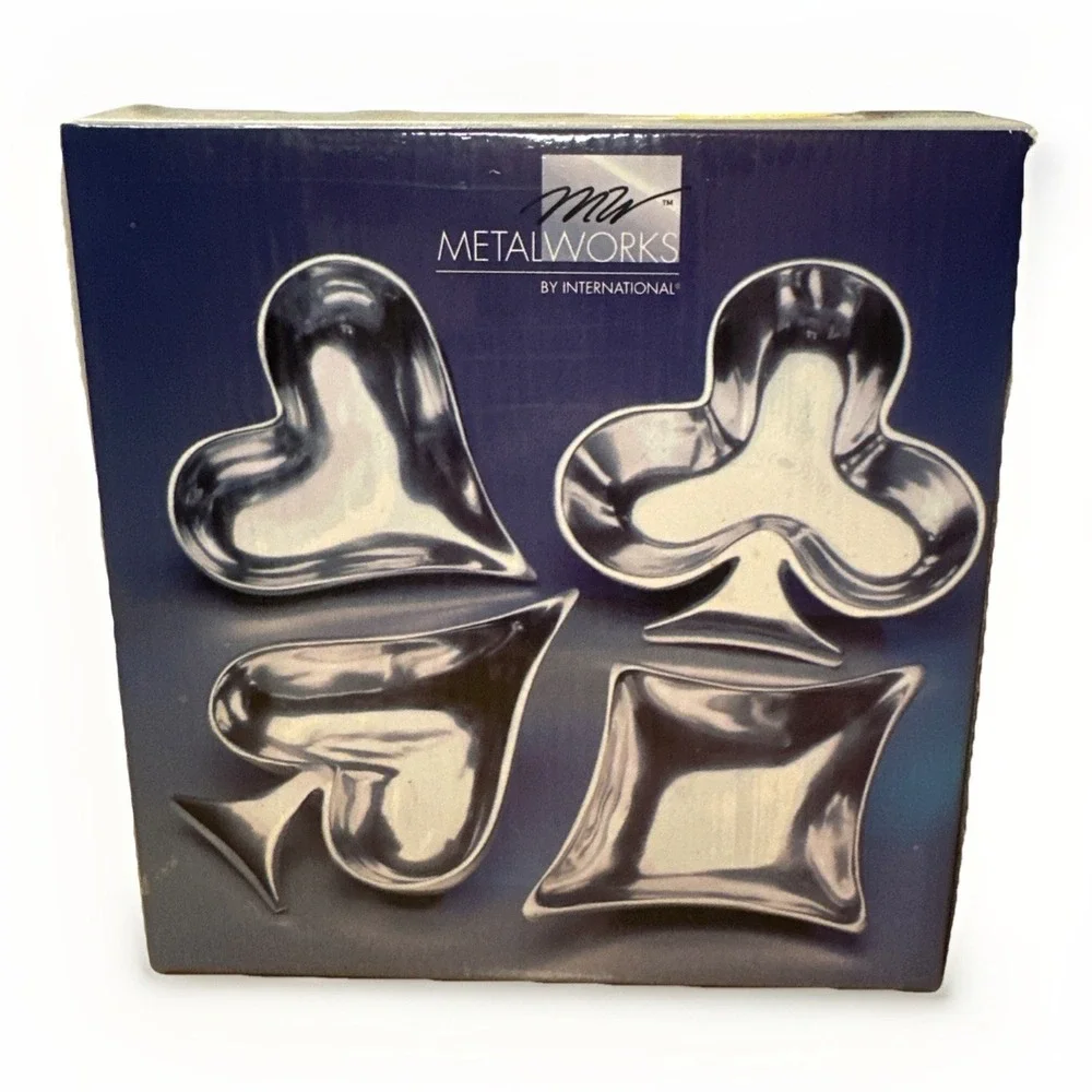 Playing Card Suits VTG‎ Metalworks Snack Bowls Heart Diamond Ace Club NEW 4 Pcs